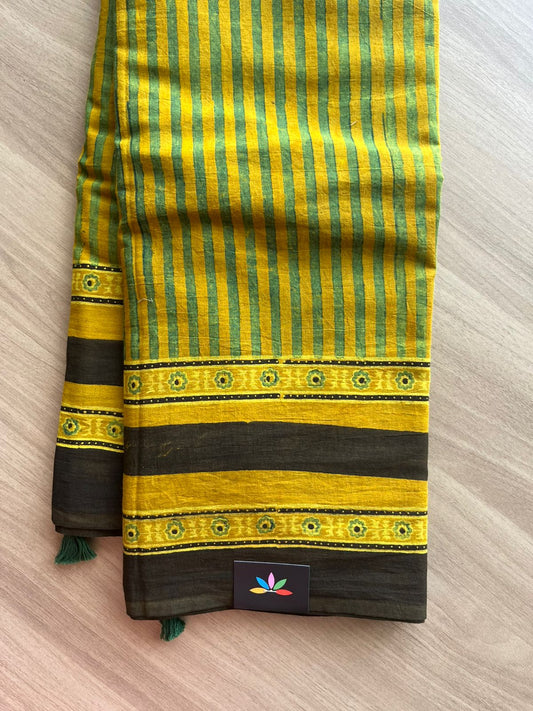 Natural Dye Ajrakh Handblock Printed Cotton Saree-22456