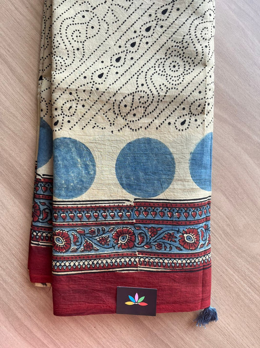 Natural Dye Ajrakh Handblock Printed Cotton Saree-22457