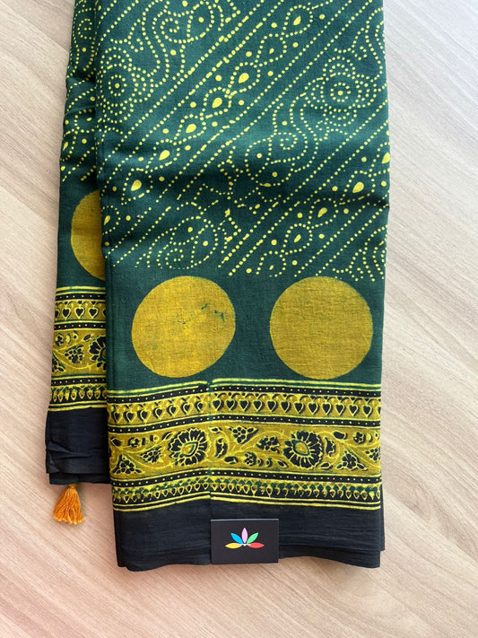 Natural Dye Ajrakh Handblock Printed Cotton Saree-22458