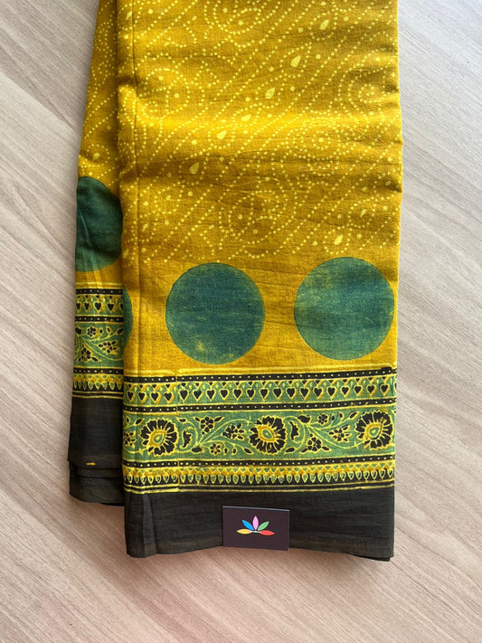 Natural Dye Ajrakh Handblock Printed Cotton Saree-22460