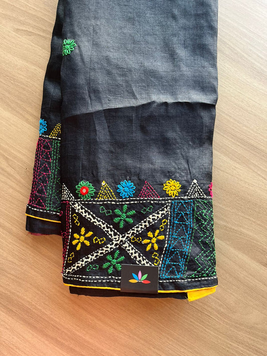 Handcrafted with Embroidery Pure Desi Tussar Silk Saree-22467