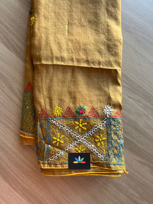 Handcrafted with Embroidery Pure Desi Tussar Silk Saree-22468