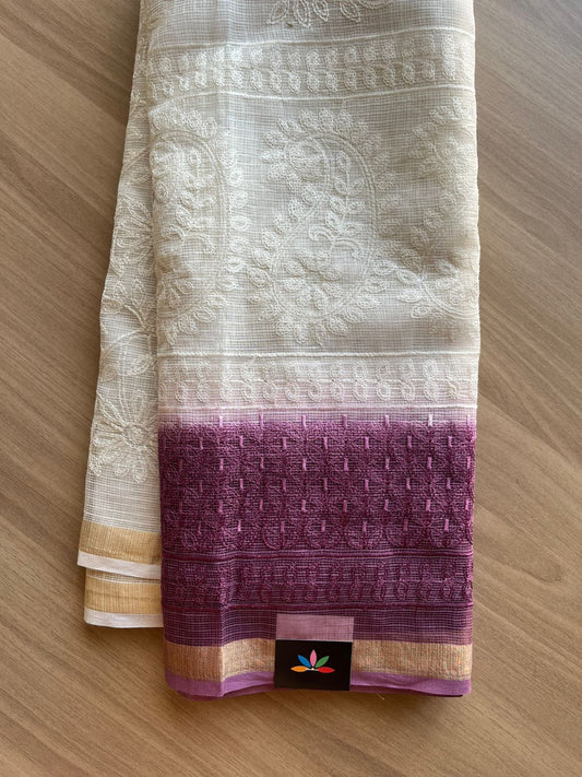 Double Color All Over Machine Embroidered Kota Saree-22505