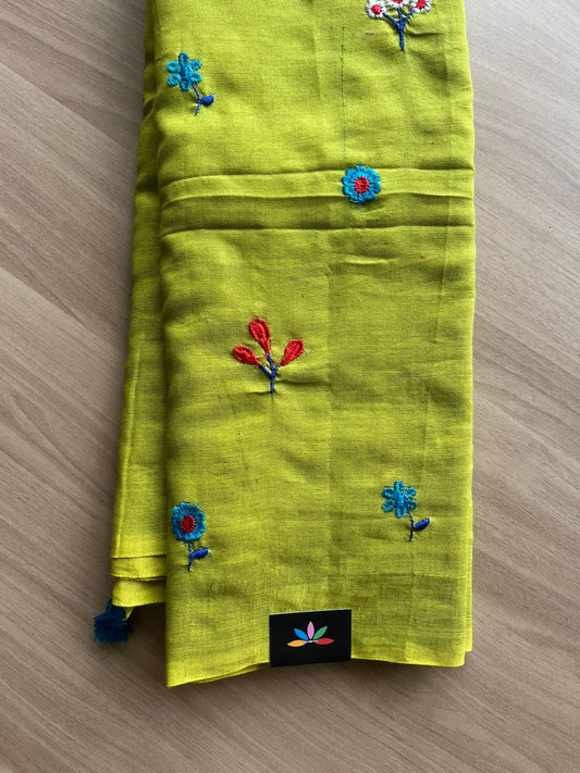Partly pallu Floral embroidered cotton saree-22540