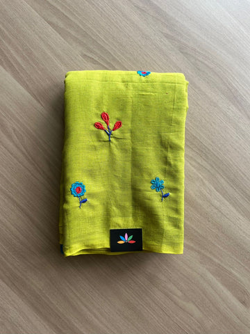Partly pallu Floral embroidered cotton saree-22540