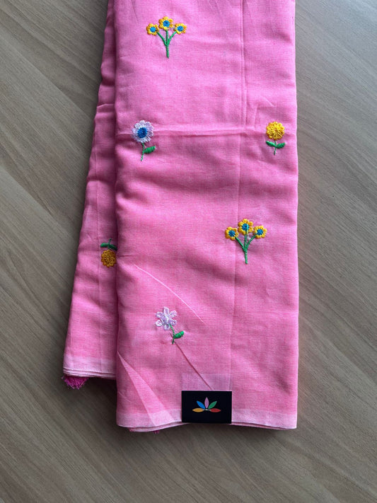 Partly pallu Floral embroidered cotton saree-22543