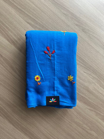 Partly pallu Floral embroidered cotton saree-22544