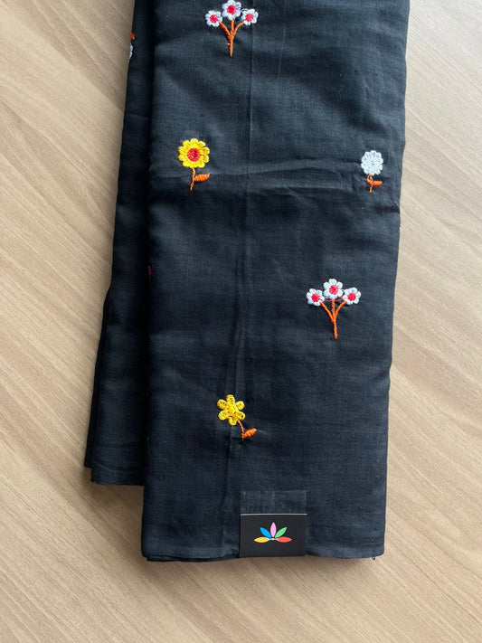 Partly pallu Floral embroidered cotton saree-22545
