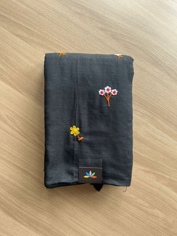 Partly pallu Floral embroidered cotton saree-22545
