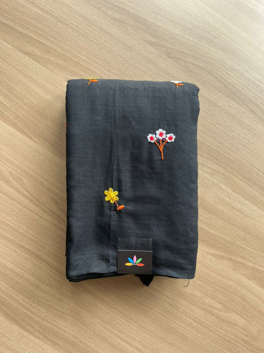 Partly pallu Floral embroidered cotton saree-22545