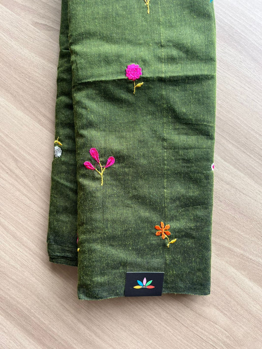 Partly pallu Floral embroidered cotton saree-22546