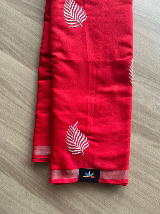 Partly pallu Leaf Embroidery Cotton Saree -22547