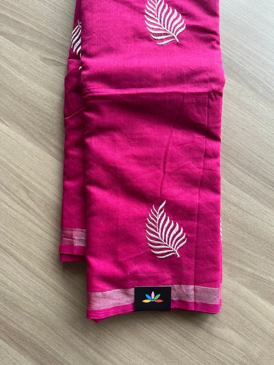Partly pallu Leaf Embroidery Cotton Saree -22549