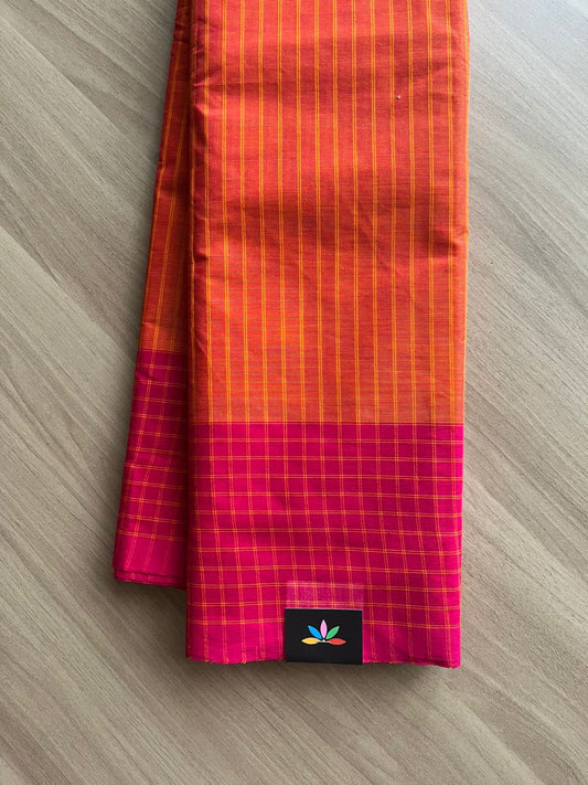 Stripped Cotton Saree with Checked Border-22591-22592