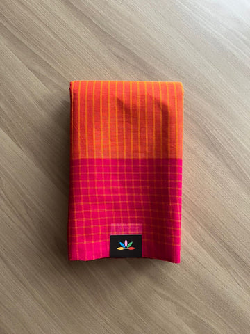 Stripped Cotton Saree with Checked Border-22591-22592