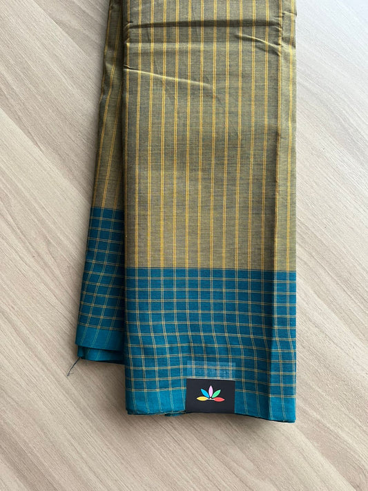 Stripped Cotton Saree with Checked Border-22593-22594