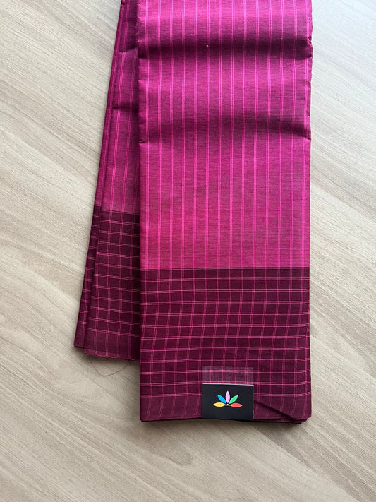 Stripped Cotton Saree with Checked Border-22595-22596