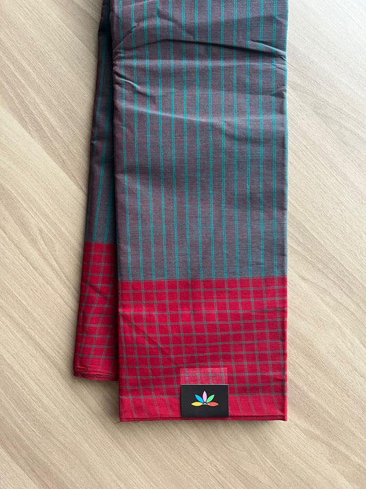 Stripped Cotton Saree with Checked Border-22597-22598