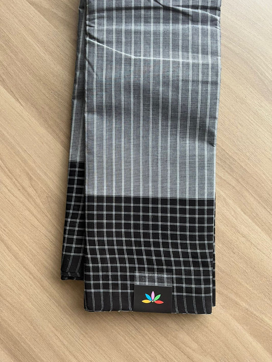 Stripped Cotton Saree with Checked Border-22599-22600