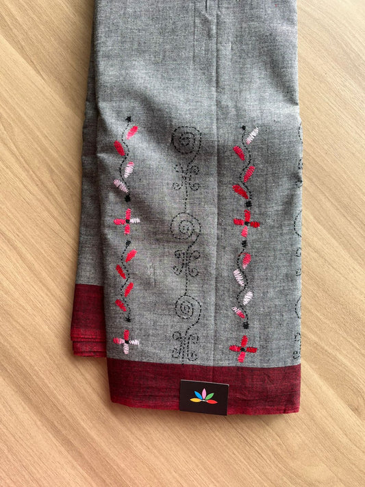 Kantha Stitch Cotton Saree -22633
