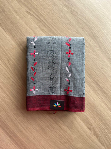 Kantha Stitch Cotton Saree -22633
