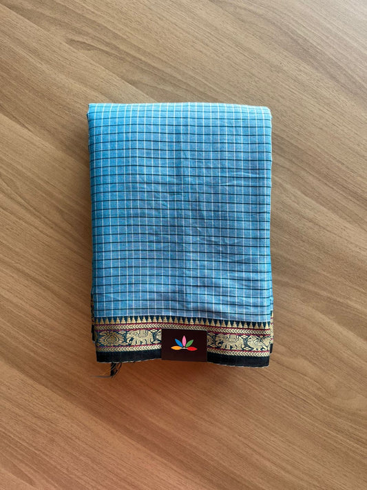 Checked Small Border Narayanpet Cotton Saree -22650-22651