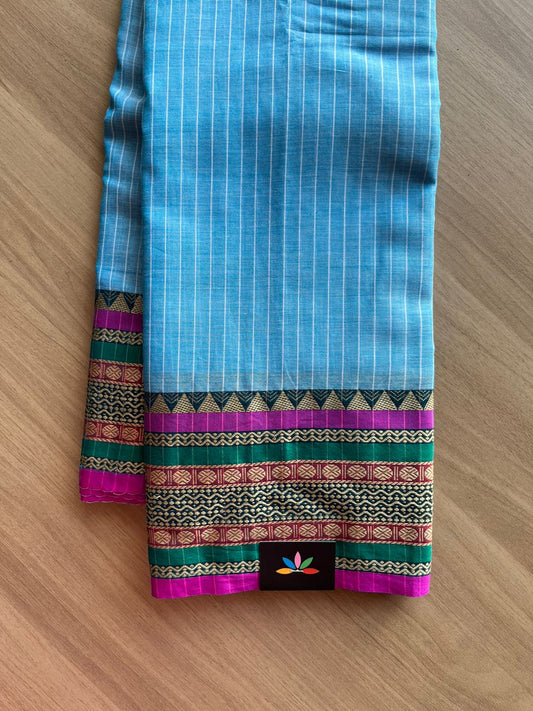 Stripped Long Border Narayanpet Mercerized Cotton Saree -22673-22674