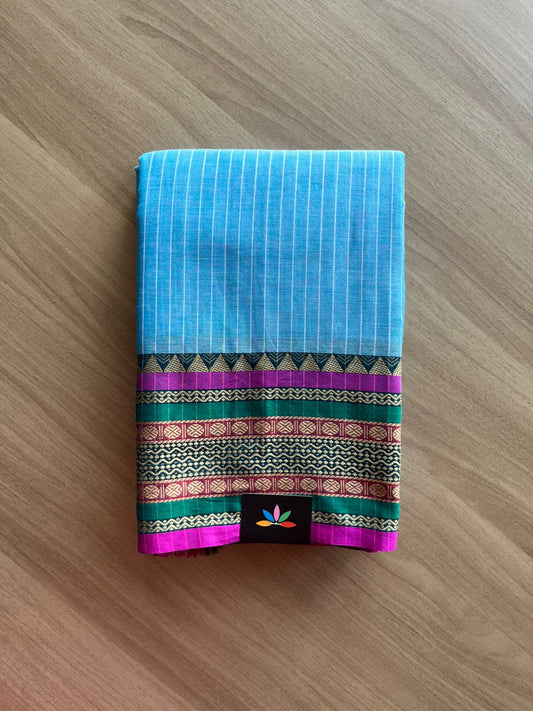 Stripped Long Border Narayanpet Mercerized Cotton Saree -22673-22674