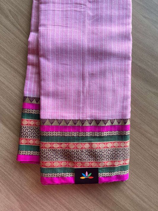 Stripped Long Border Narayanpet Mercerized Cotton Saree -22675-22676