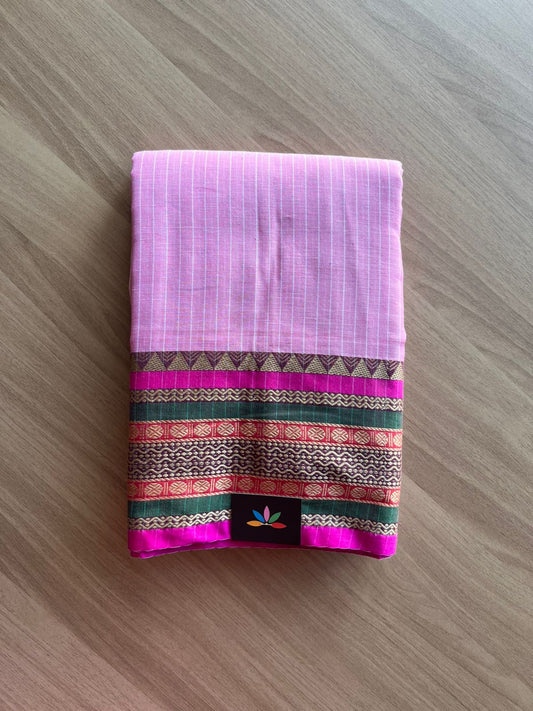 Stripped Long Border Narayanpet Mercerized Cotton Saree -22675-22676