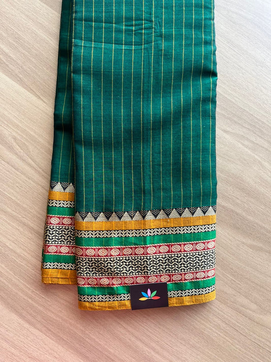 Stripped Long Border Narayanpet Mercerized Cotton Saree -22677-22678