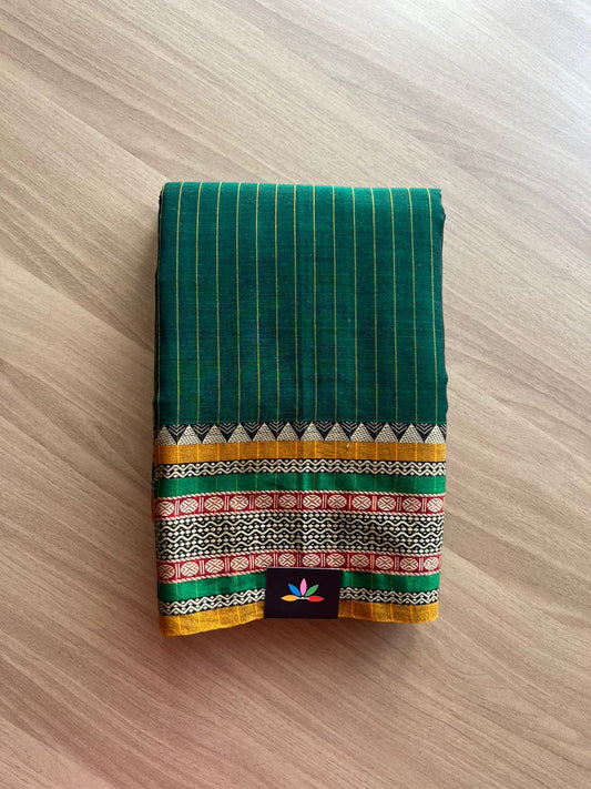 Stripped Long Border Narayanpet Mercerized Cotton Saree -22677-22678