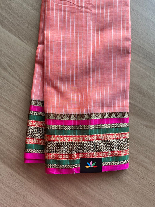 Stripped Long Border Narayanpet Mercerized Cotton Saree -22679-22680