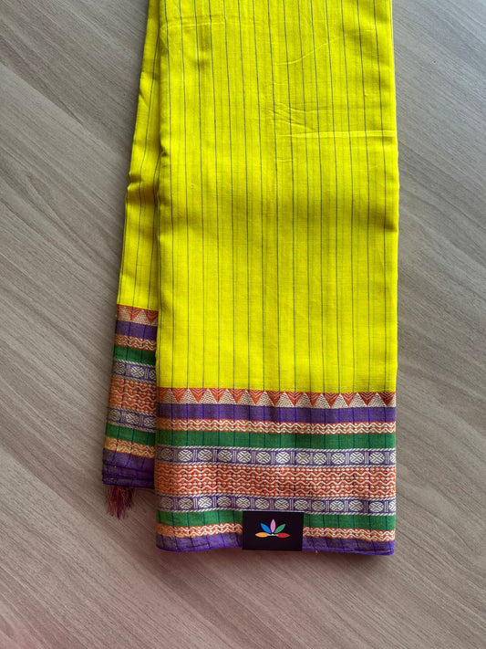 Stripped Long Border Narayanpet Mercerized Cotton Saree -22681-22682