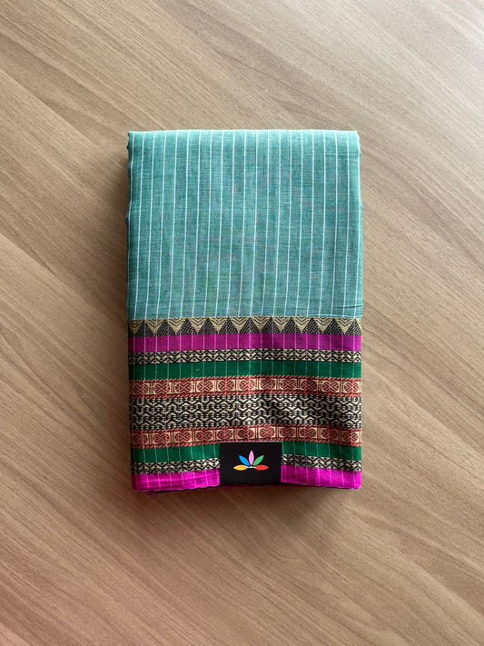 Stripped Long Border Narayanpet Mercerized Cotton Saree -22683-22684