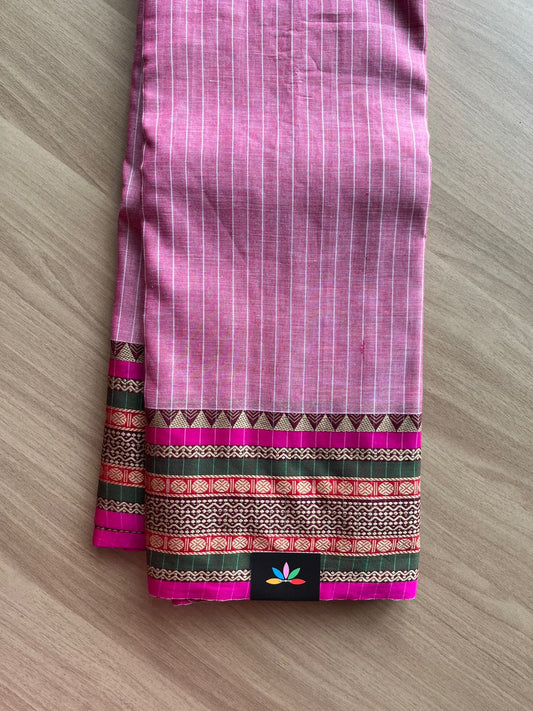 Stripped Long Border Narayanpet Mercerized Cotton Saree -22685-22686