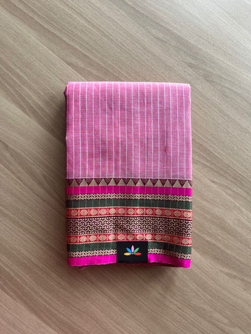 Stripped Long Border Narayanpet Mercerized Cotton Saree -22685-22686