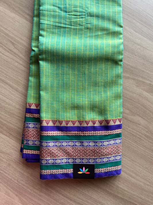 Stripped Long Border Narayanpet Mercerized Cotton Saree -22687-22688