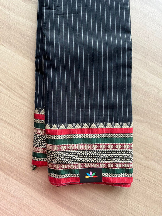 Stripped Long Border Narayanpet Mercerized Cotton Saree -22689-22690