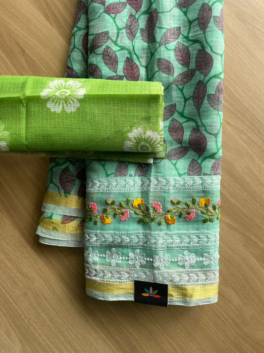 Embroidered Printed Kota Saree with Contrast Blouse-22720