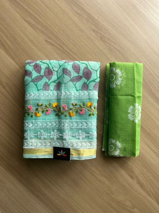Embroidered Printed Kota Saree with Contrast Blouse-22720