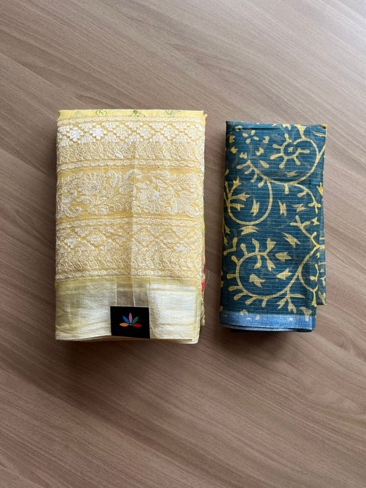 Embroidered Printed Kota Saree with Contrast Blouse-22744