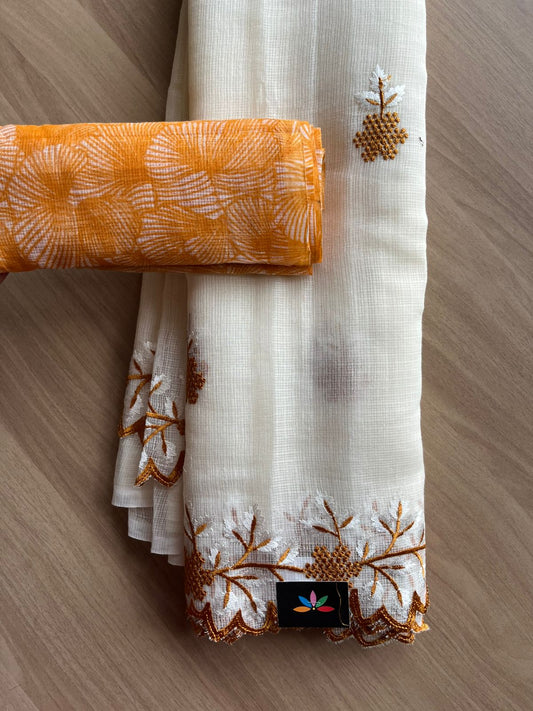 Cutwork Border Embroidered Kota Saree with Blouse-22760