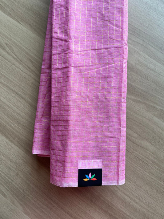Simple Zari Checks Cotton Starched Saree (Without blouse) - 23003