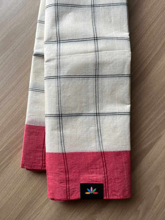 Checked Cotton Starched Saree (Without blouse)- 23008-23010
