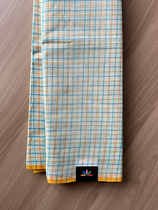 Simple Checked Handloom Cotton Starched Saree (Without blouse) -23022-23023