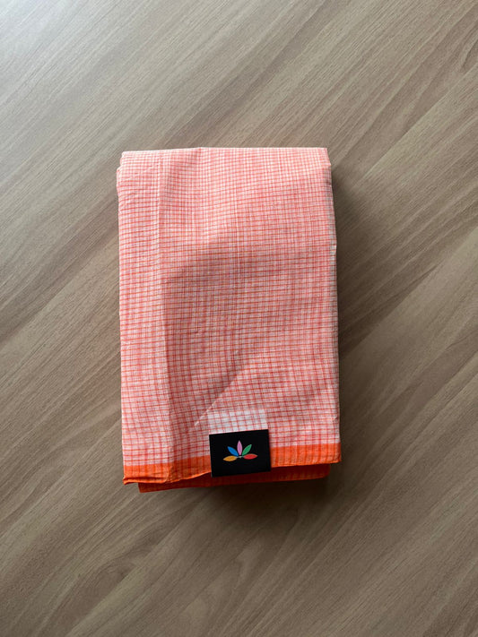Simple Checked Handloom Cotton Starched Saree (Without blouse) -23033-23034