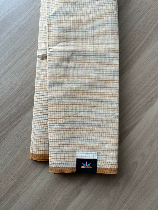 Simple Checked Handloom Cotton Starched Saree (Without blouse) -23038-23040