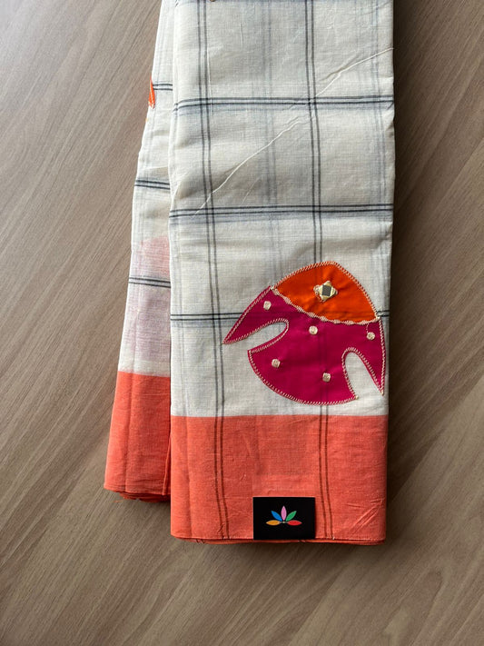 Fish Appliqué work with Checked Cotton Saree -23045-23046