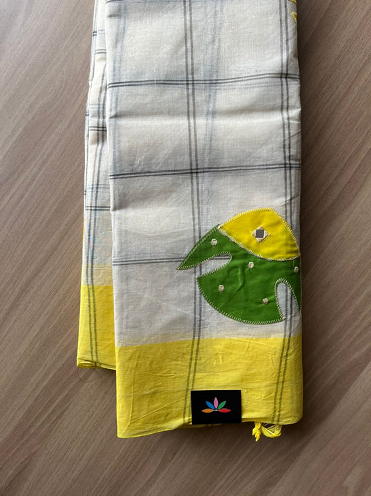 Fish Appliqué work with Checked Cotton Saree -23047-23048
